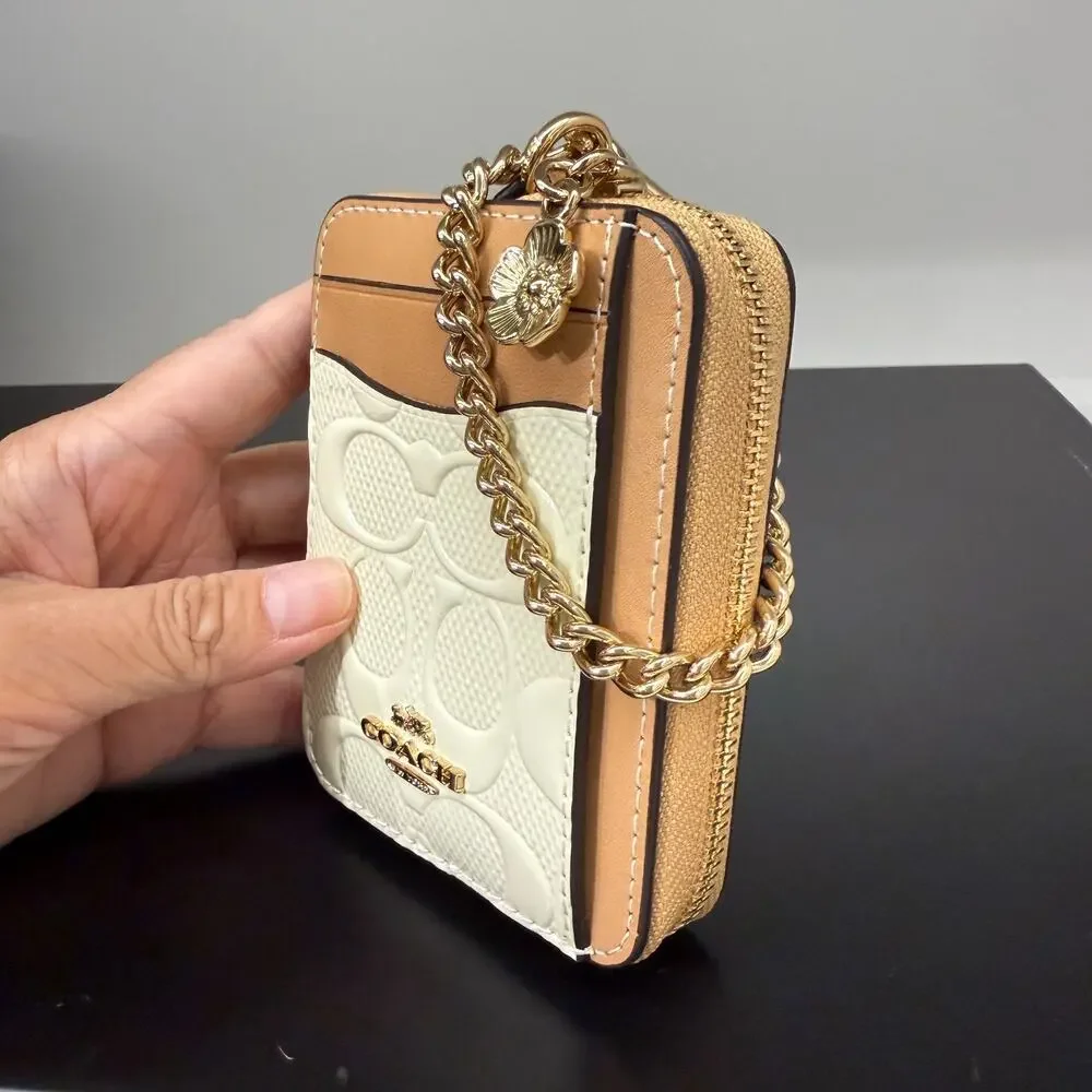 Coach Zip Card Case In Signature Leather With Charm CFI28 Gold/Light Lemon
